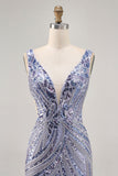 Sparkly Lilac V-Neck Sequins Bodycon Short Prom Dress