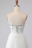 Strapless White Beaded A Line Long Prom Dress