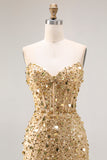 Sparkly Corset Pink Mermaid Sweetheart Long Prom Dress With Slit