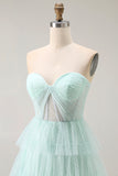 Light Green Tiered Strapless A Line Prom Dress