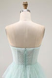 Light Green Tiered Strapless A Line Prom Dress