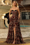 Tiered Strapless Brown Leopard A Line Prom Dress