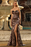 Coffee Leopard Corset Strapless Long Prom Dress
