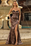 Coffee Leopard Corset Strapless Long Prom Dress