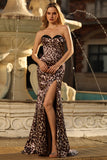 Coffee Leopard Corset Strapless Long Prom Dress