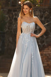 Champagne A Line Appliqued Prom Dress with Removable Sleeves