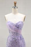 Purple Strapless Mermaid Corset Appliqued Prom Dress