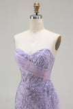 Purple Strapless Mermaid Corset Appliqued Prom Dress