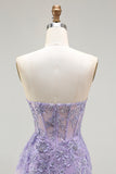 Purple Strapless Mermaid Corset Appliqued Prom Dress