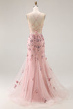 Mermaid Corset Strapless Sequin Blush Prom Dress with Appliques