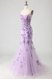 Mermaid Corset Strapless Sequin Blush Prom Dress with Appliques