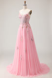 Sparkly Pink Corset Beaded A Line Prom Dress