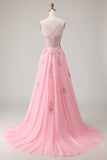 Sparkly Pink Corset Beaded A Line Prom Dress