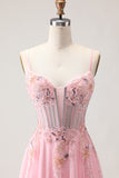 Sparkly Pink Corset Beaded A Line Prom Dress