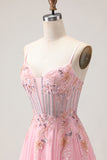 Sparkly Pink Corset Beaded A Line Prom Dress