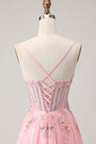 Sparkly Pink Corset Beaded A Line Prom Dress