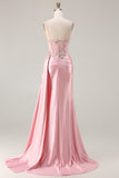 Mermaid Pink Corset Appliqued Sequin Prom Dress