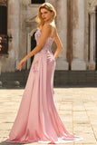 Mermaid Pink Corset Appliqued Sequin Prom Dress