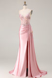 Mermaid Pink Corset Appliqued Sequin Prom Dress