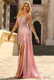 Green Beaded Satin Mermaid Long Prom Dress With Slit