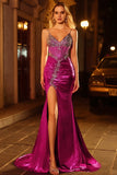 Sparkly Dark Purple Mermaid Ruched Prom Dress
