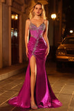 Sparkly Dark Purple Mermaid Ruched Prom Dress