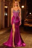 Sparkly Dark Purple Mermaid Ruched Prom Dress