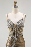 Sparkly Golden Metallic Mermaid Prom Dress with Rhinestones