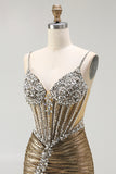 Sparkly Golden Metallic Mermaid Prom Dress with Rhinestones