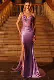 Purple Sequin Corset Mermaid Satin Prom Dress