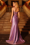 Purple Sequin Corset Mermaid Satin Prom Dress