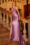 Purple Sequin Corset Mermaid Satin Prom Dress