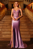 Purple Sequin Corset Mermaid Satin Prom Dress