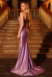 Purple Sequin Corset Mermaid Satin Prom Dress