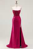Burgundy Beaded Mermaid Corset Prom Dress