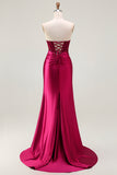 Burgundy Beaded Mermaid Corset Prom Dress