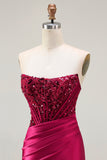 Burgundy Beaded Mermaid Corset Prom Dress