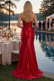 Royal Blue Mermaid Corset Beaded Strapless Long Prom Dress With Slit