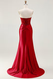 Red Mermaid Strapless Corset Prom Dress with Appliques