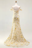 Yellow Off the Shoulder Mermaid Sequin Prom Dress