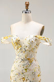 Yellow Off the Shoulder Mermaid Sequin Prom Dress