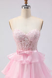 Green Beaded Appliqued Corset A Line Tiered Ruffle Strapless Long Prom Dress With Slit