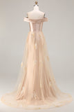 Champagne Satin A Line Appliqued Mother Of The Bride Dress