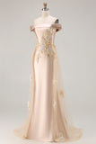 Champagne Satin A Line Appliqued Mother Of The Bride Dress