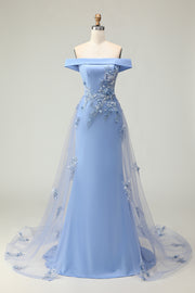 Grey Blue A Line Appliqued Mother Of The Bride Dress