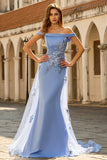 Mermaid Grey Blue Off the Shoulder Long Prom Dress With Appliques