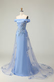 Grey Blue A Line Appliqued Mother Of The Bride Dress
