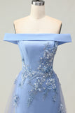 Grey Blue A Line Appliqued Mother Of The Bride Dress