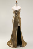 Metallic Dark Golden Strapless Mermaid Prom Dress