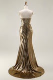 Metallic Dark Golden Strapless Mermaid Prom Dress